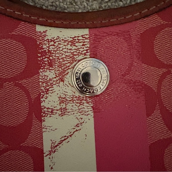 Vintage Coach Y2K Signature C Hot Pink Demi Canvas Leather Shoulder Bag Hobo - Picture 3 of 11